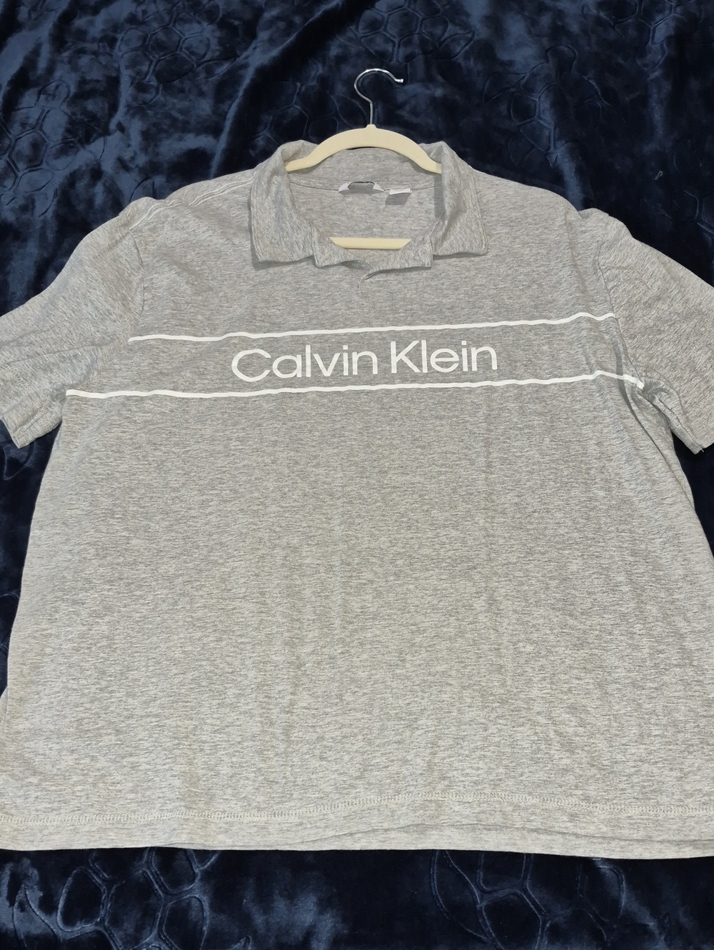 Calvin Klein Men's Light Gray Polo with White Logo Stripe